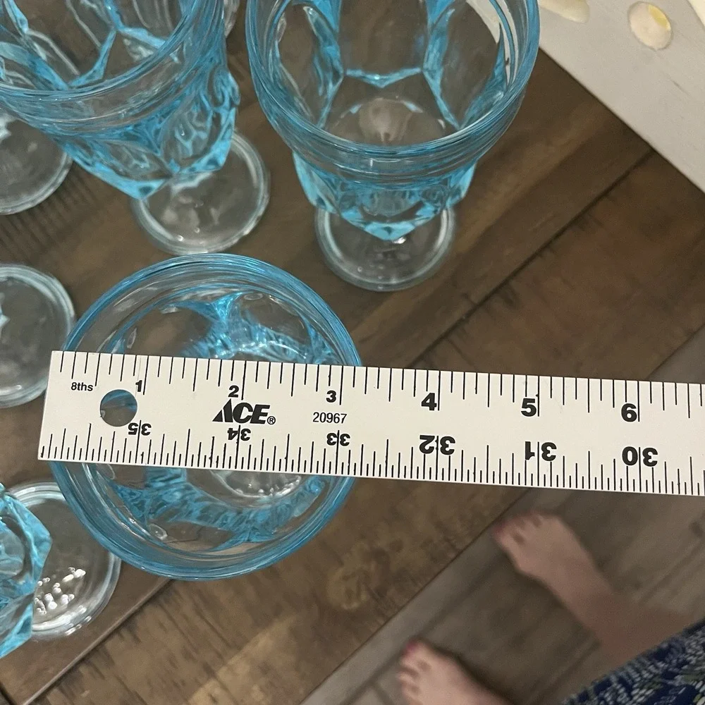 5 1/4 Inch Aqua Blue Pedestal Tumblers Fairfield By Anchor Hocking Set Of Eight‎